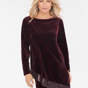 Chico's Travelers Burgundy Asymmetric Velvet Sequined Hem Top Chico's 0 - Small